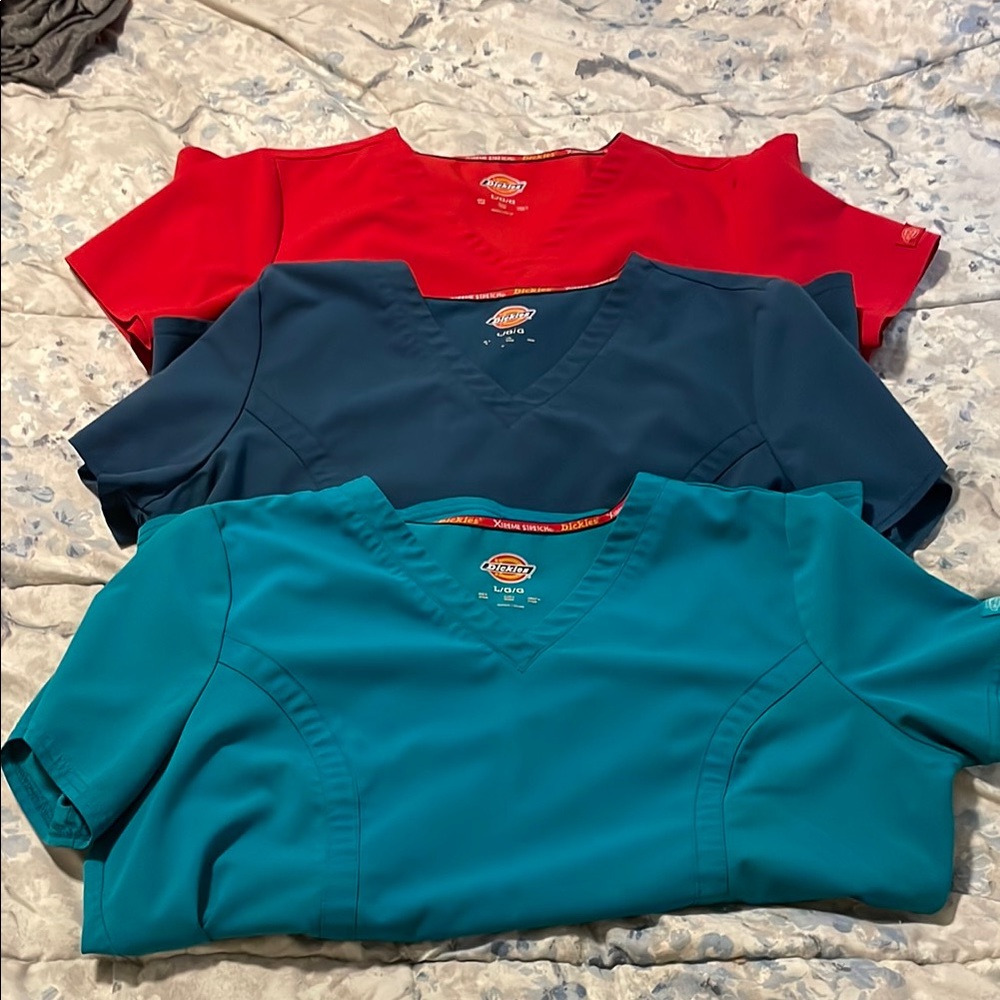 Dickies Women's V-Neck Scrub Tops - Red, Blue, Teal
